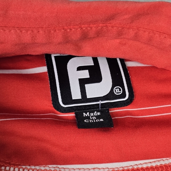 FootJoy FJ Red Salmon Striped Polo Shirt Cascata Logo Men's XL - Picture 4 of 8